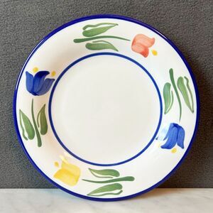 Dansk Tulip Salad Plate Red Blue Yellow Tulips on Rim 8.125" Dansk Indonesia